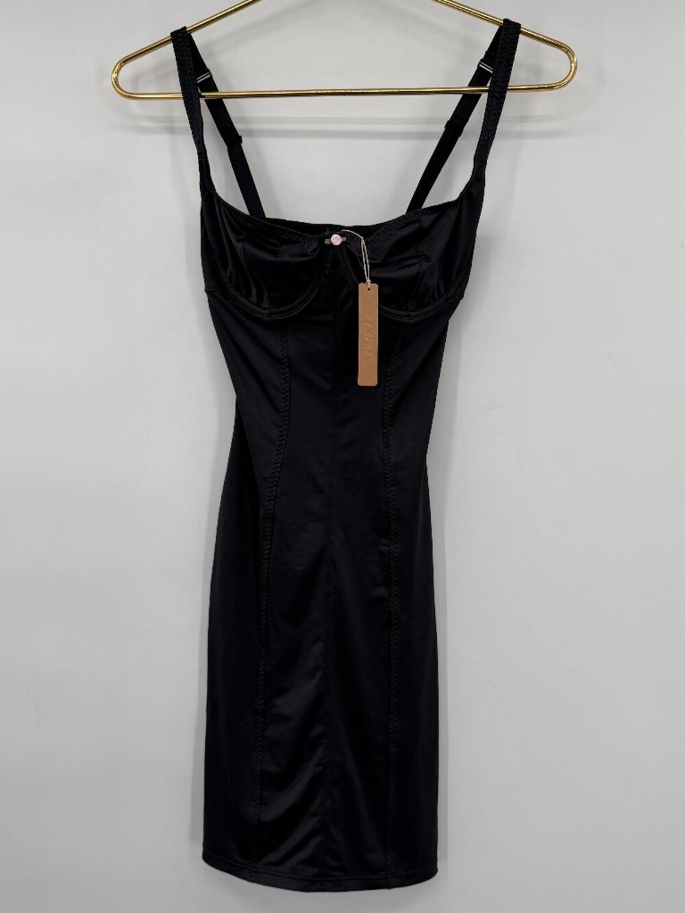 SKIMS Onyx Stretch Satin Body Shaper Dress S Sculpting Shapewear Bodycon NWT